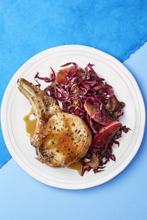 pork chops with balsamic braised cabbage and apples   easy dinner