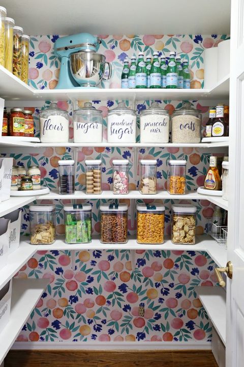 pantry organization ideas - colorful wallpaper