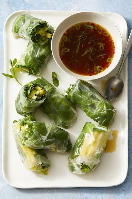 summer rolls filled with pineapple, green beans, cucumber, baby greens and avocado recipe