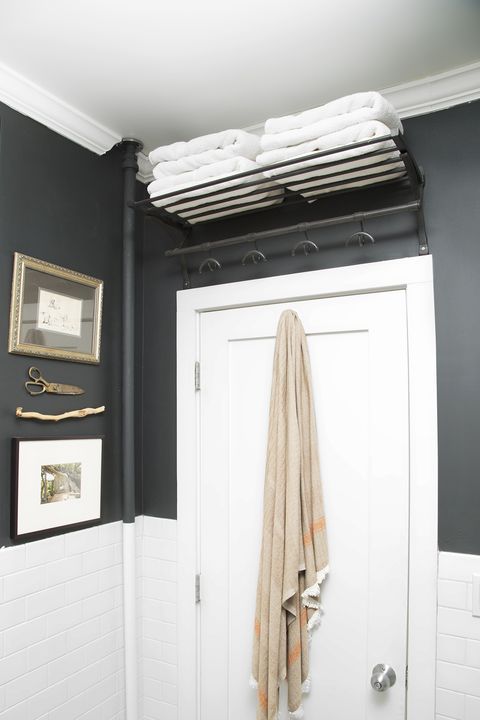 small bathroom storage ideas - over door shelves